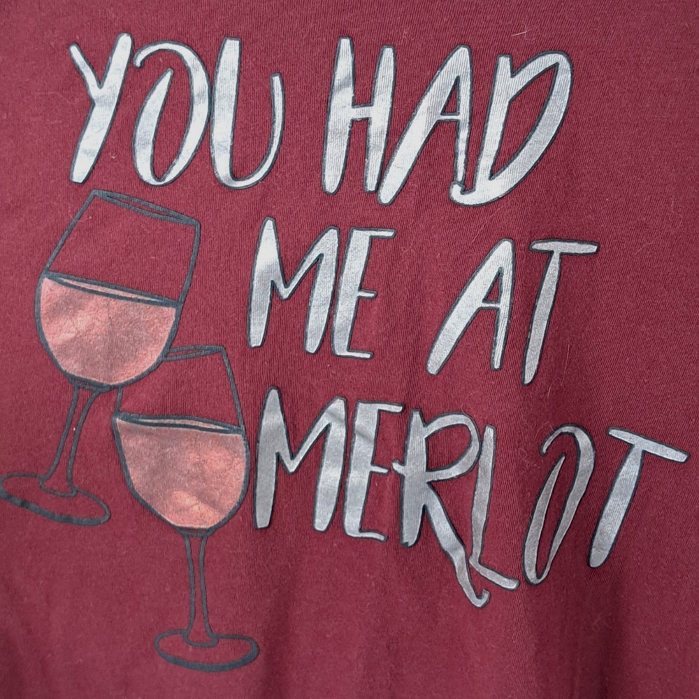CATO "You Had Me At Merlot" T-shirt‎ Women's XL Wine Gift Burgundy Funny